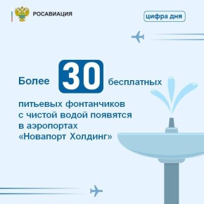 Более 30 бесплатных питьевых фонтанчиков установят в аэропортах крупнейшей сети региональных аэропортов
