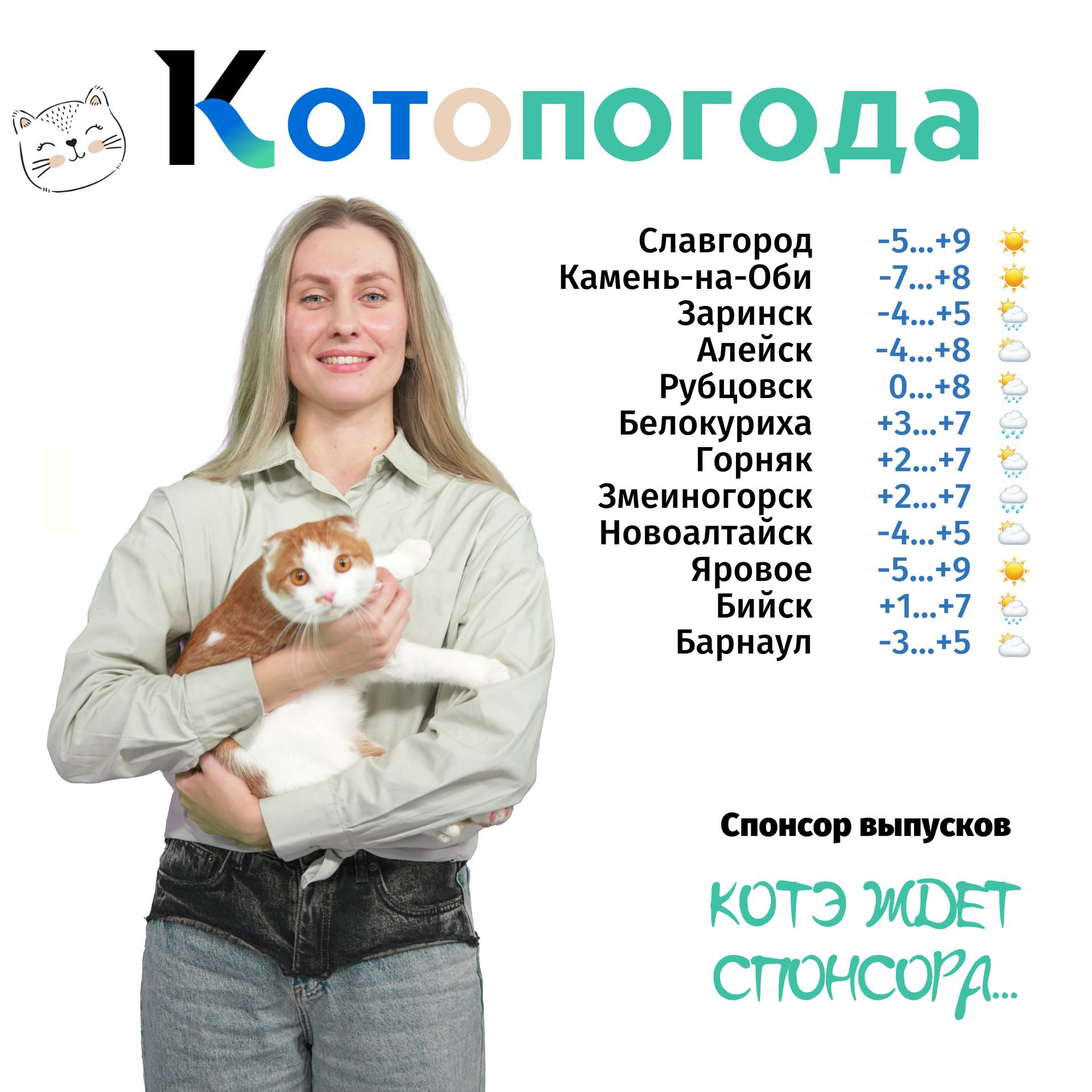 Ведущие «Котопогоды» на этой неделе — Алёна Овсянникова и её кот Персик