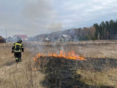Сухую траву сжигают в пригороде Барнаула