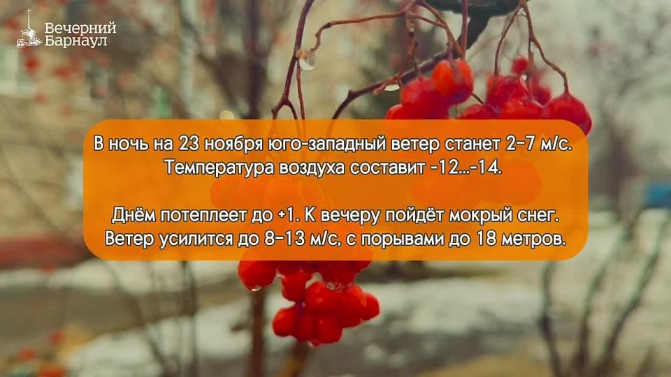 Мокрый снег ожидается в столице Алтайского края 22 и 23 ноября