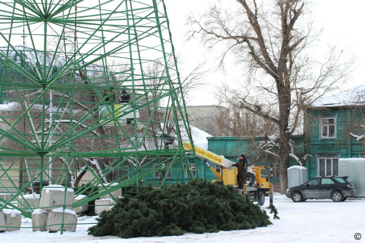 В Барнауле продолжают монтировать праздничную ель для будущего Новогоднего городка В Барнауле продолжают монтировать праздничную ель для будущего Новогоднего городка