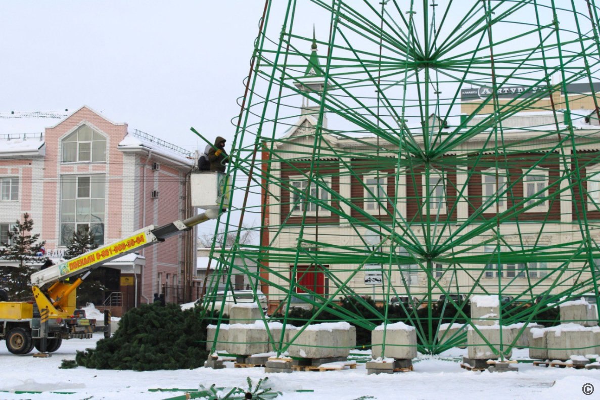 Главную ёлку Барнаула продолжают монтировать на площади Свободы Главную ёлку Барнаула продолжают монтировать на площади Свободы