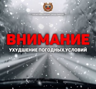 Госавтоинспекция МУ МВД России "Бийское" предупреждает В связи с ухудшением погодных условий - по данным синоптиков, в Алтайском крае, 12 января и 13 января 2026 года ожидается снег, мокрый снег, метели, гололёдные явления...