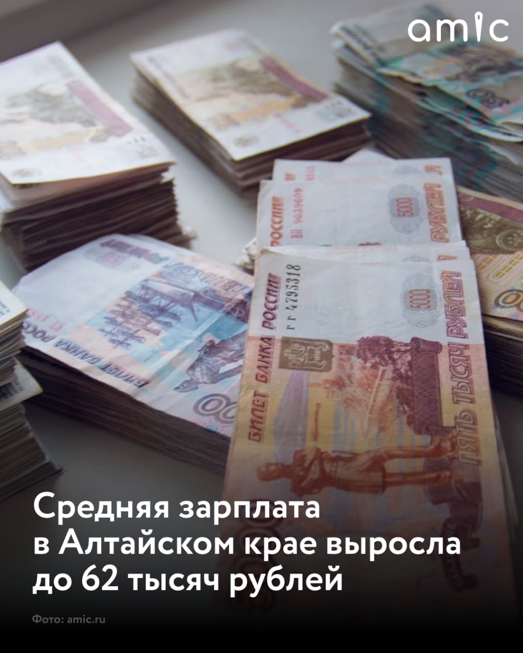 По итогам 2025 года в Алтайском крае зафиксирован заметный рост средней заработной платы — она увеличилась на 18% и теперь превышает 62 тысячи рублей, сообщает пресс-служба АКЗС