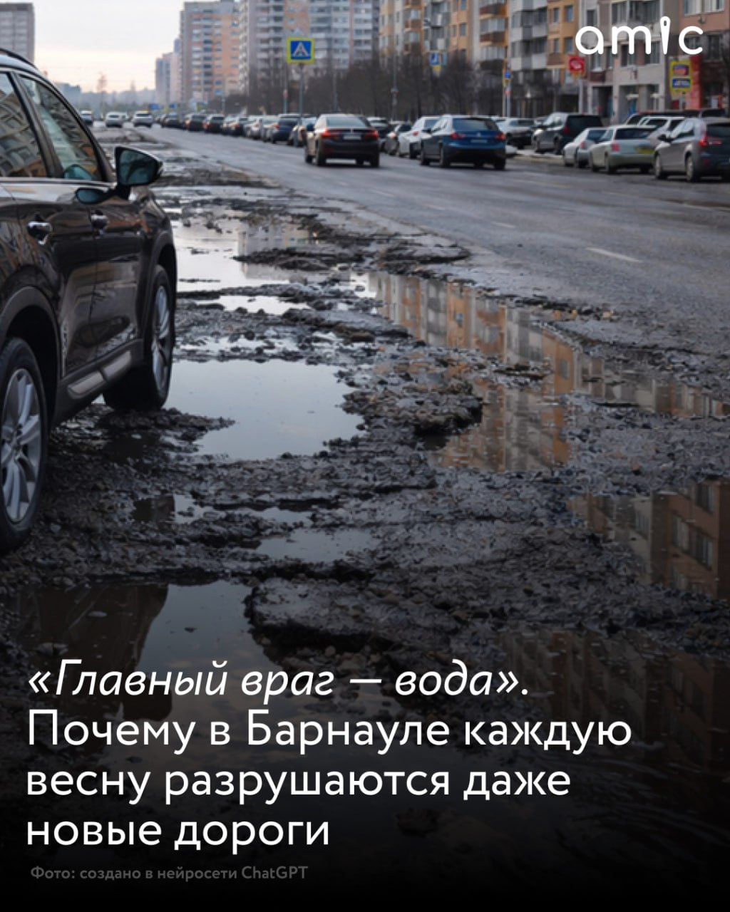 Весной жители Барнаула традиционно сталкиваются с ямами и трещинами на дорогах