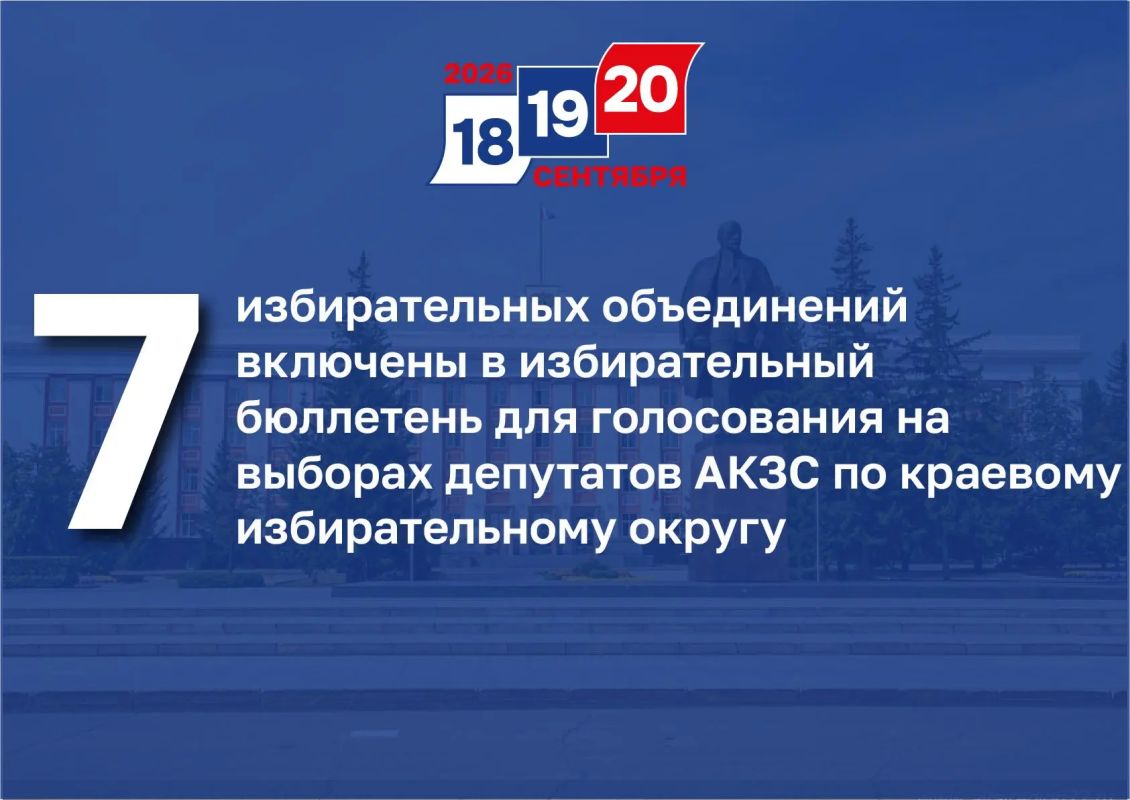 7 – избирательных объединений включены в избирательный бюллетень для голосования на выборах депутатов АКЗС по краевому избирательному округу