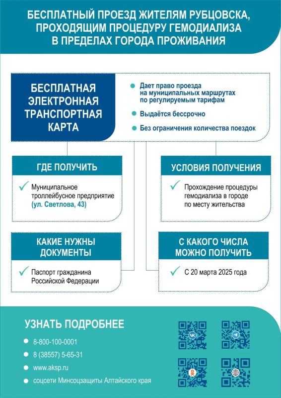 Жителям шести городов Алтайского края, проходящим гемодиализ в городе их проживания, предоставляется бесплатный проезд в общественном транспорте Жителям шести городов Алтайского края, проходящим гемодиализ в городе их проживания, предоставляется бесплатный проезд в общественном транспорте