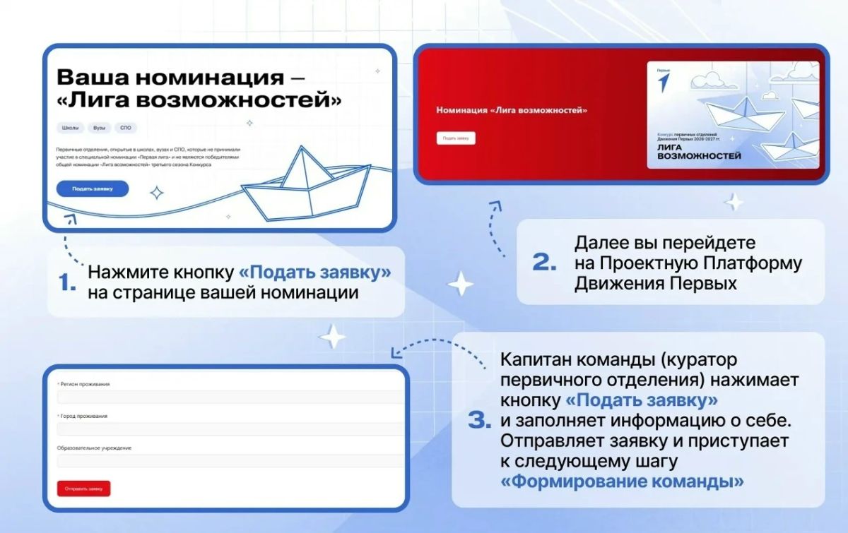 Продолжается приём заявок нового сезона конкурса первичных отделений Движения Первых! Продолжается приём заявок нового сезона конкурса первичных отделений Движения Первых!